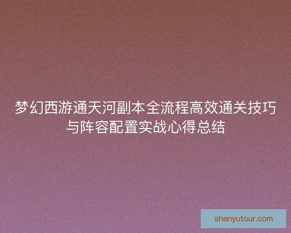 梦幻西游通天河副本全流程高效通关技巧与阵容配置实战心得总结